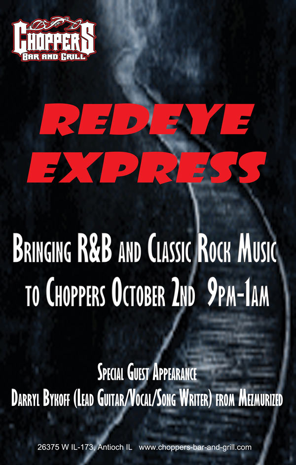 Redeye Express Band October 2nd at Choppers Bar and Grill