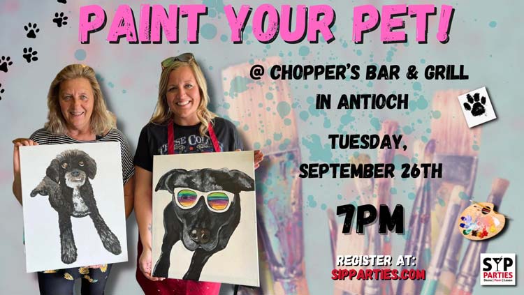 Join us for this fun Paint Your Pet SIP & Paint Party! SIP Parties is a unique twist on your typical SIP & Paint party experience! Enjoy a lively performance that brings humor and audience interaction to detailed art instruction.  Whether you’re looking to do a girls night out or enjoy a date night with the hubby, this is a perfect local activity.