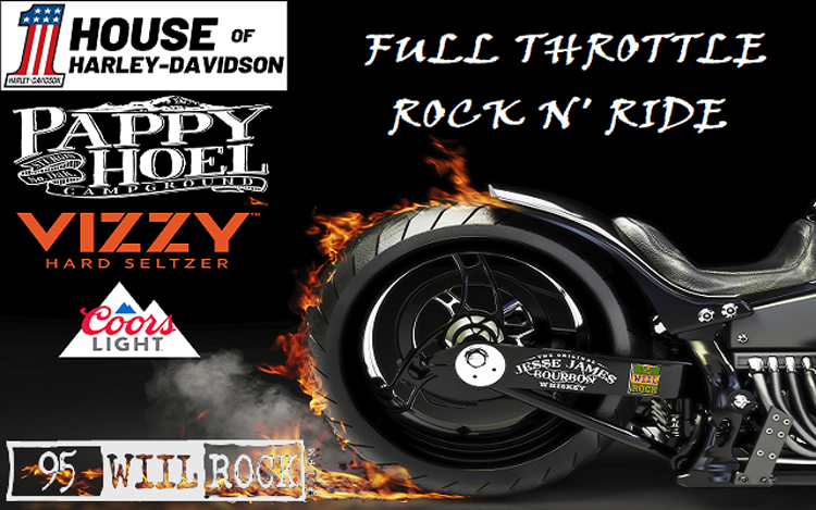 95.1 WIIL ROCK SUNDAY, JUNE 19TH 12:00 TO 2PM
Full Throttle Rock N' Ride with Tom Kief from 95 WIIL ROCK Morning Show
Meet up at Jesse Oak's Sunday morning for the ride. Kickstands up at 10:00 AM.
After ride party starts at noon at Choppers Bar and Grill in Antioch!
Vizzy and Coors Light on Special