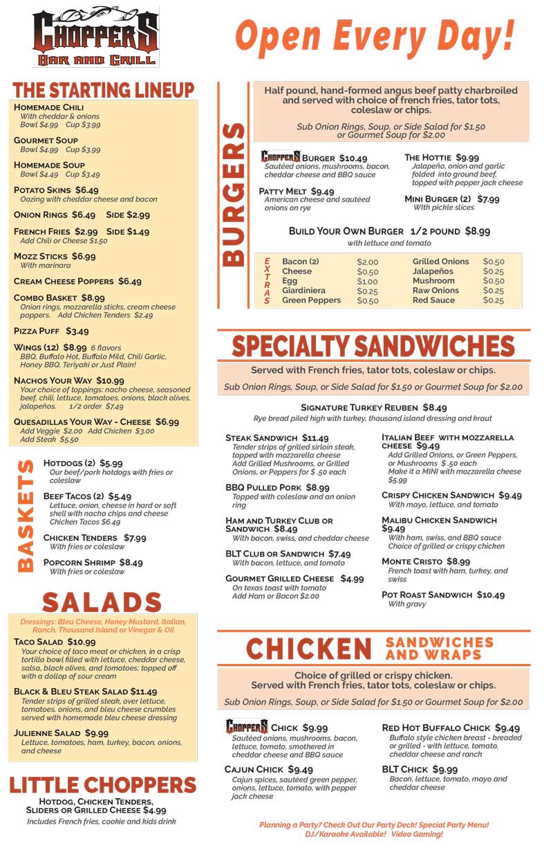 Chopper's Bar Downloadable Menu