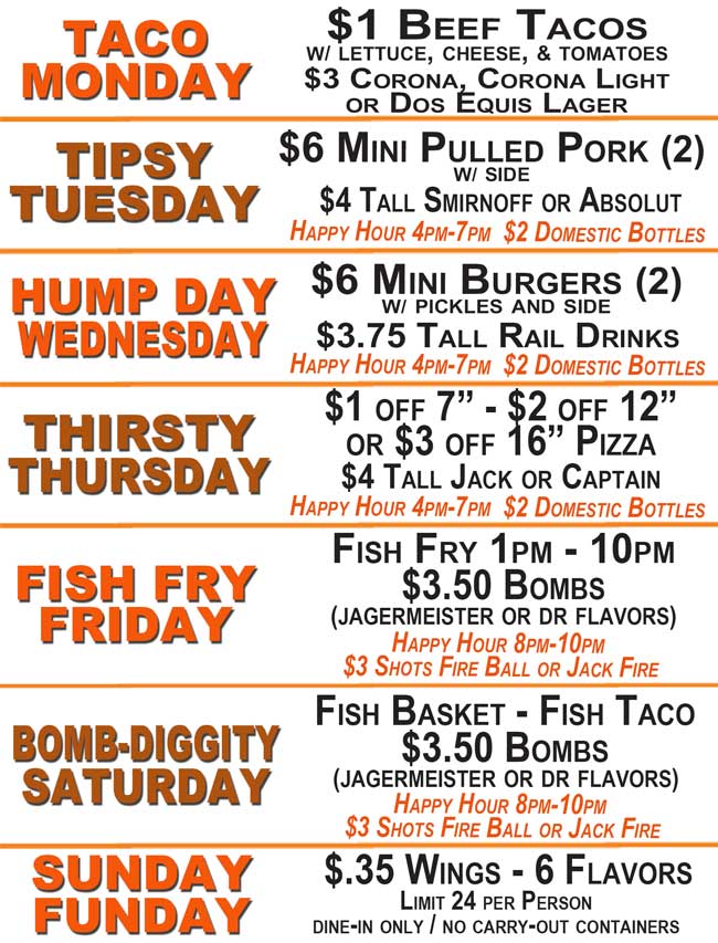 New Daily Food and Drink Specials Starting June 27, 2017 at Choppers Bar  and Grill